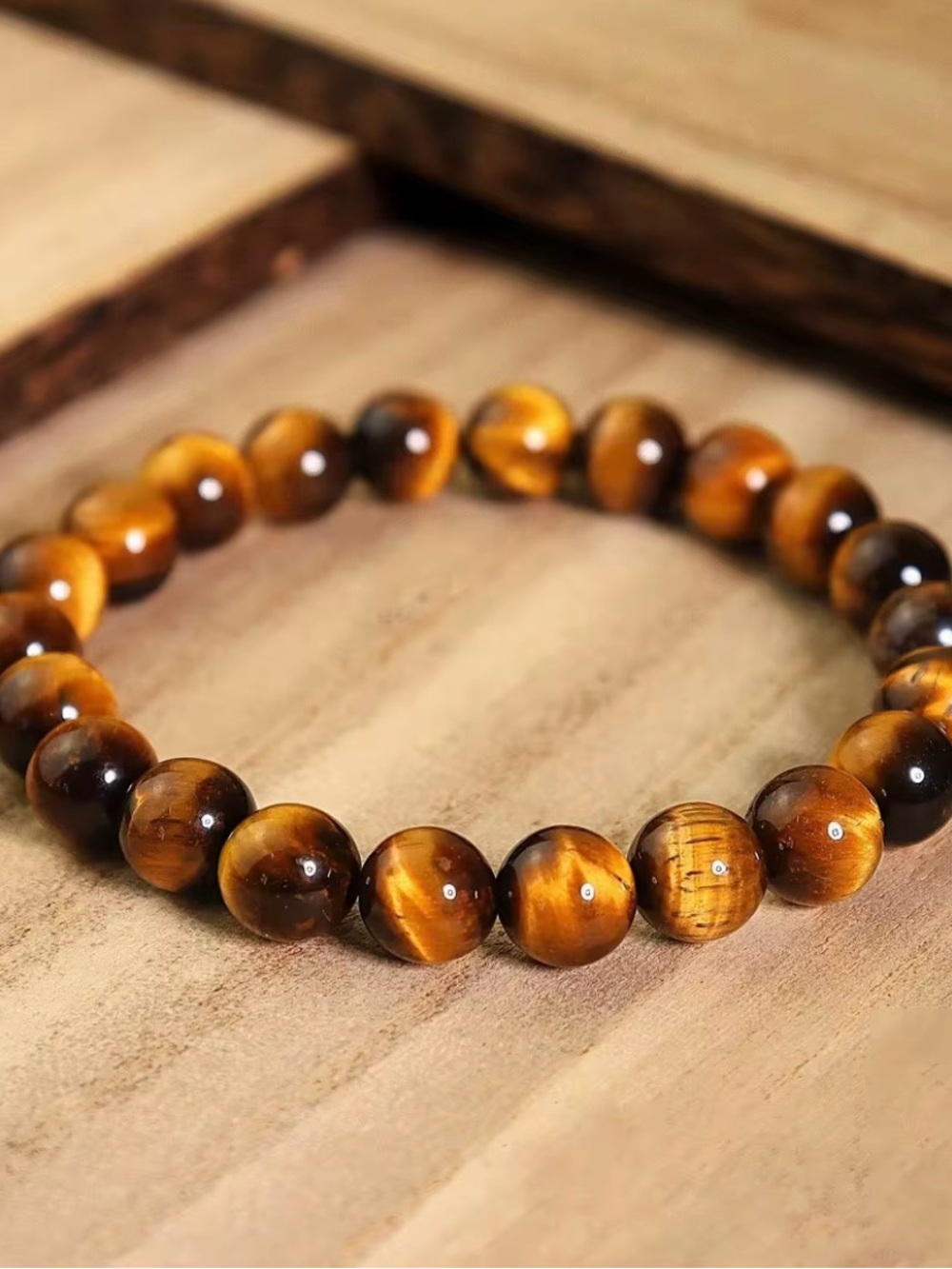10mm Tiger's Eye Beaded Stretch Bracelet - Golden Brown